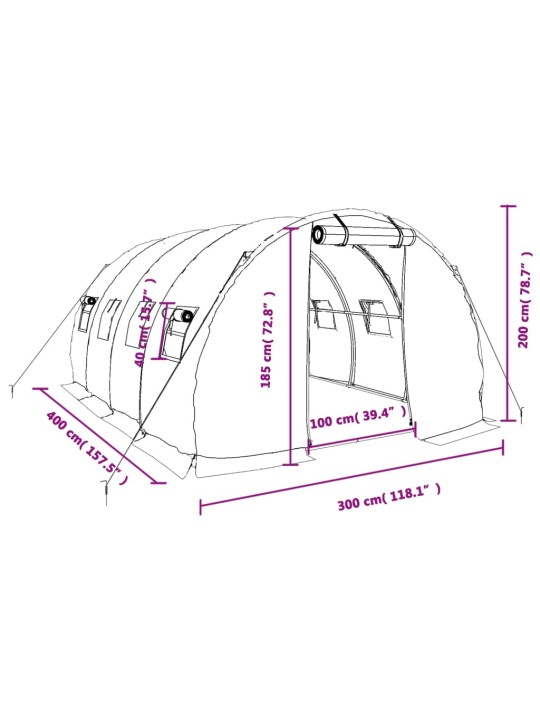 Kasvihuone teräsrungolla vihreä 12 m² 4x3x2 m