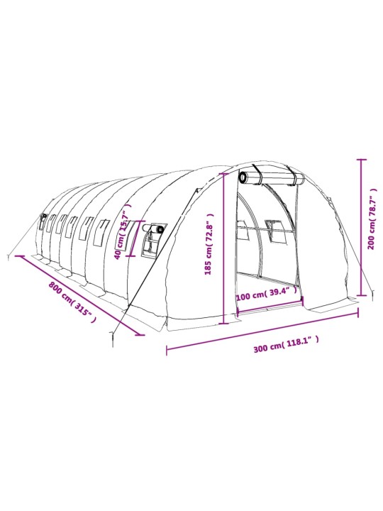 Kasvihuone teräsrungolla vihreä 24 m² 8x3x2 m