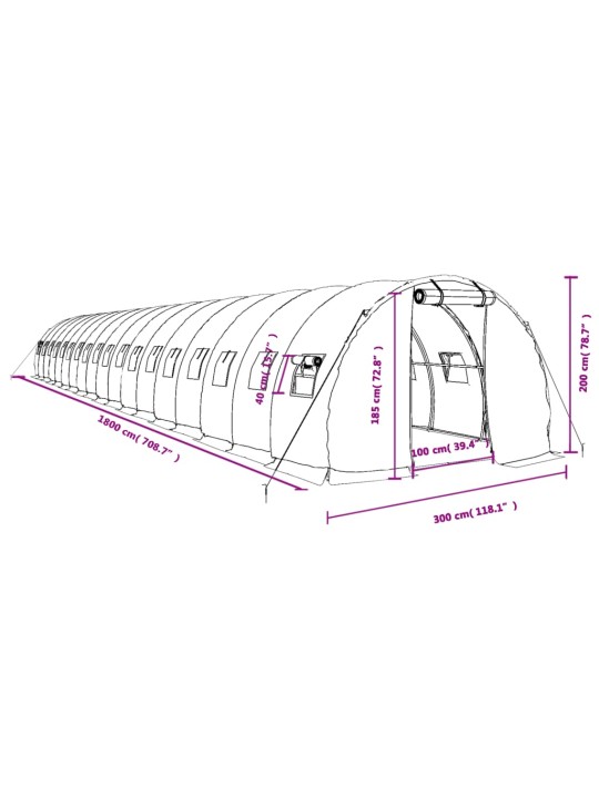 Kasvihuone teräsrungolla vihreä 54 m² 18x3x2 m