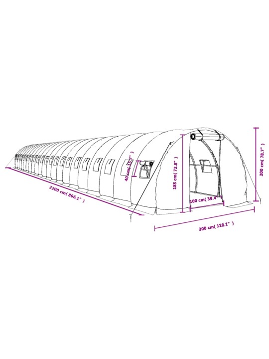 Kasvihuone teräsrungolla vihreä 66 m² 22x3x2 m