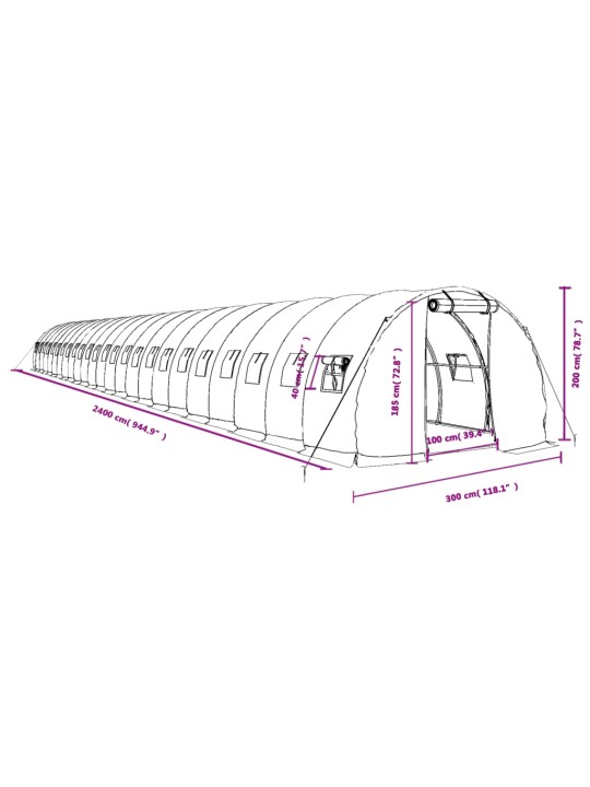 Kasvihuone teräsrungolla vihreä 72 m² 24x3x2 m