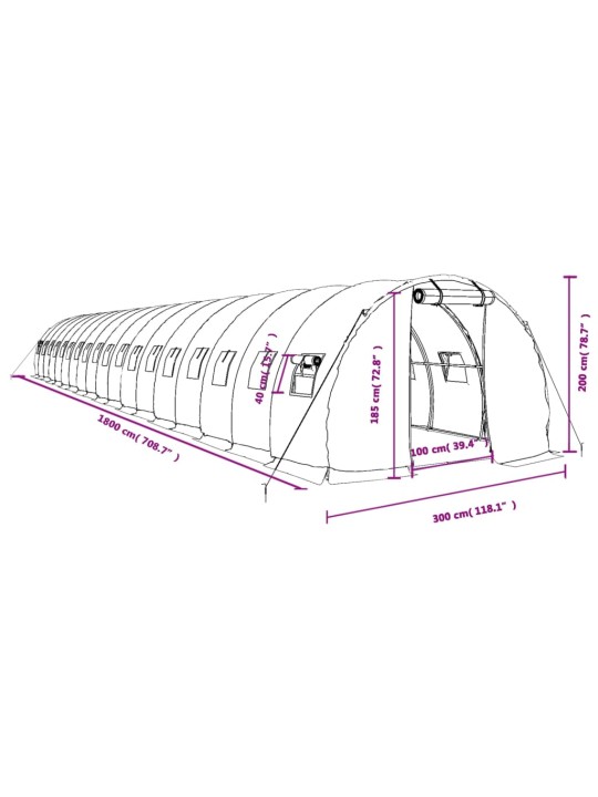 Kasvihuone teräsrungolla valkoinen 54 m² 18x3x2 m