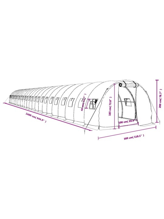 Kasvihuone teräsrungolla valkoinen 72 m² 24x3x2 m