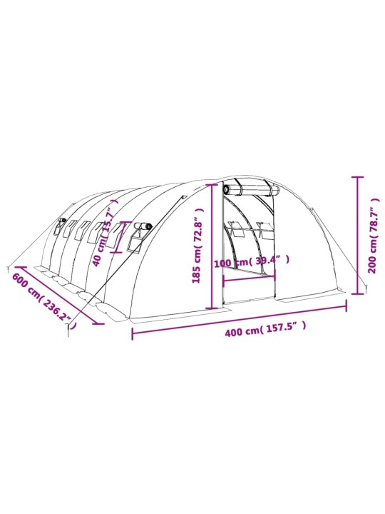 Kasvihuone teräsrungolla vihreä 24 m² 6x4x2 m