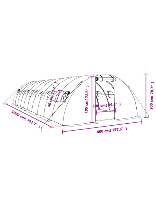 Kasvihuone teräsrungolla vihreä 40 m² 10x4x2 m