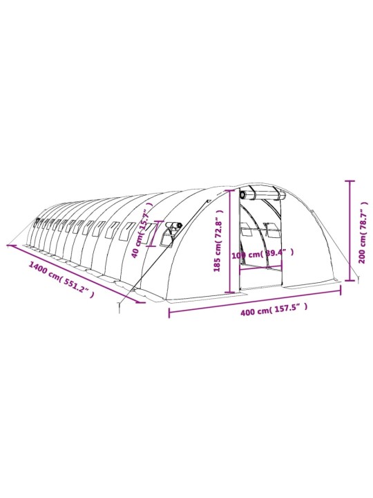 Kasvihuone teräsrungolla vihreä 56 m² 14x4x2 m