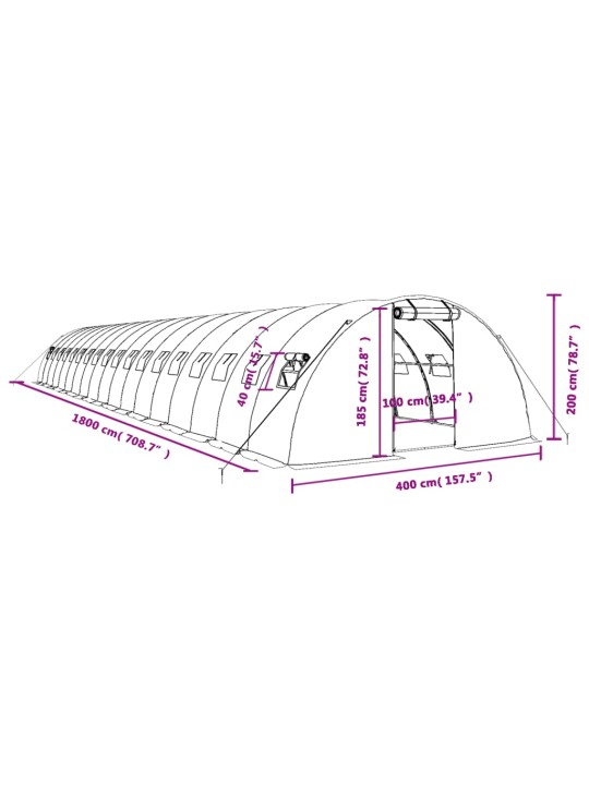 Kasvihuone teräsrungolla vihreä 72 m² 18x4x2 m