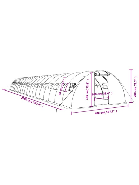 Kasvihuone teräsrungolla vihreä 80 m² 20x4x2 m