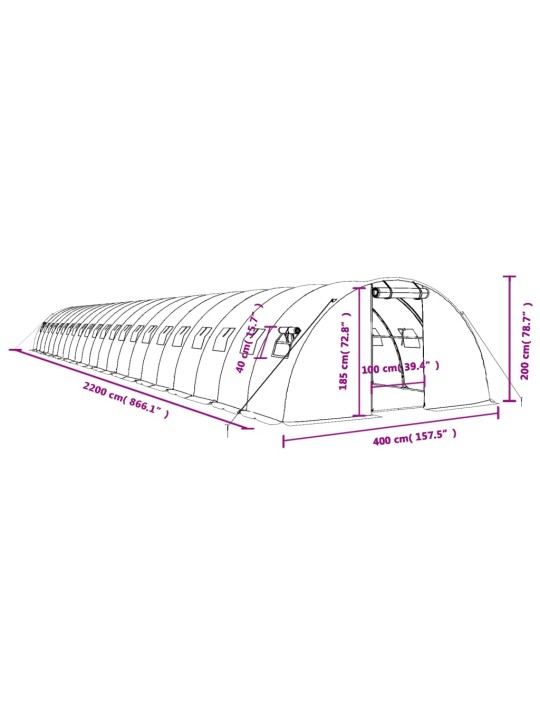 Kasvihuone teräsrungolla vihreä 88 m² 22x4x2 m