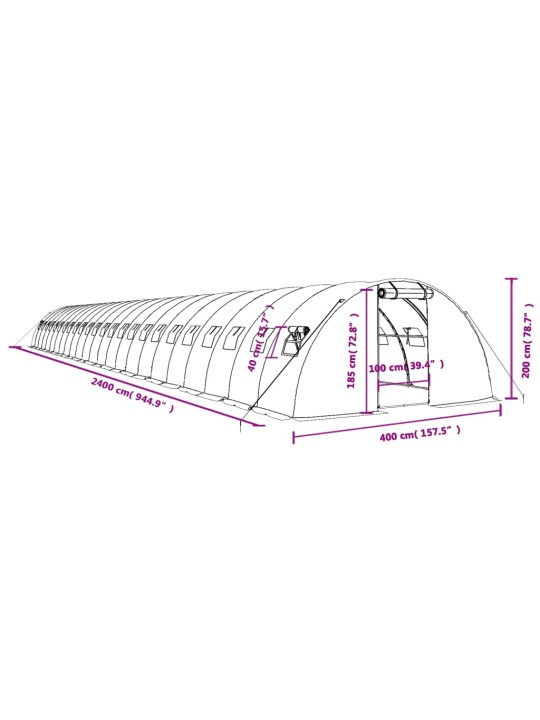 Kasvihuone teräsrungolla vihreä 96 m² 24x4x2 m