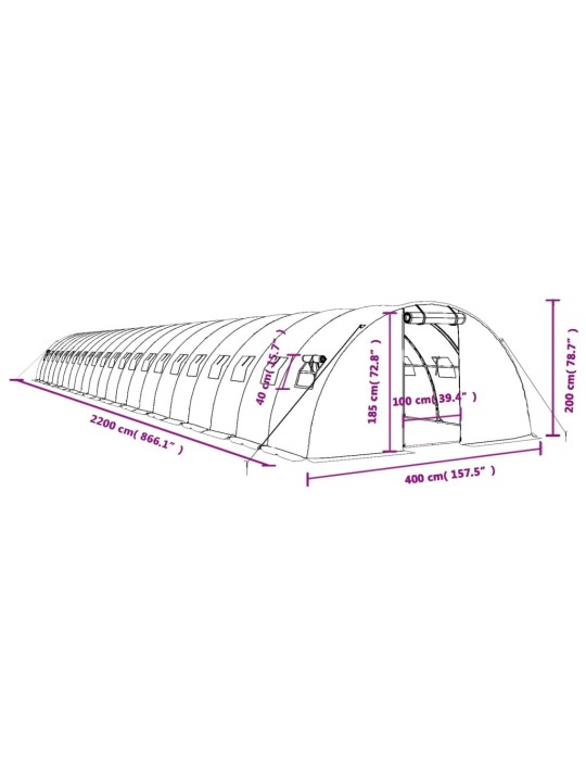 Kasvihuone teräsrungolla valkoinen 88 m² 22x4x2 m