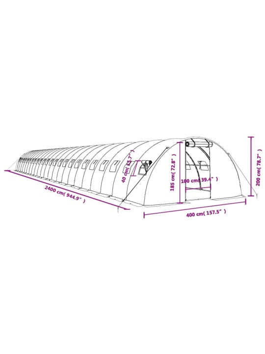 Kasvihuone teräsrungolla valkoinen 96 m² 24x4x2 m