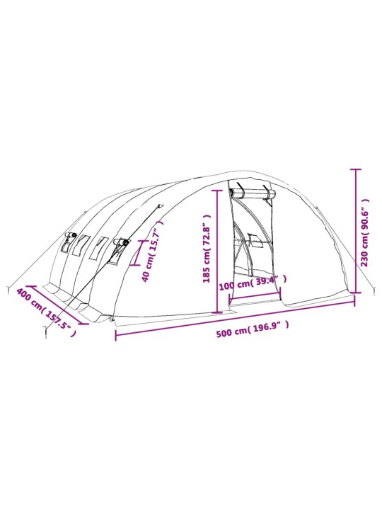 Kasvihuone teräsrungolla vihreä 20 m² 5x4x2,3 m