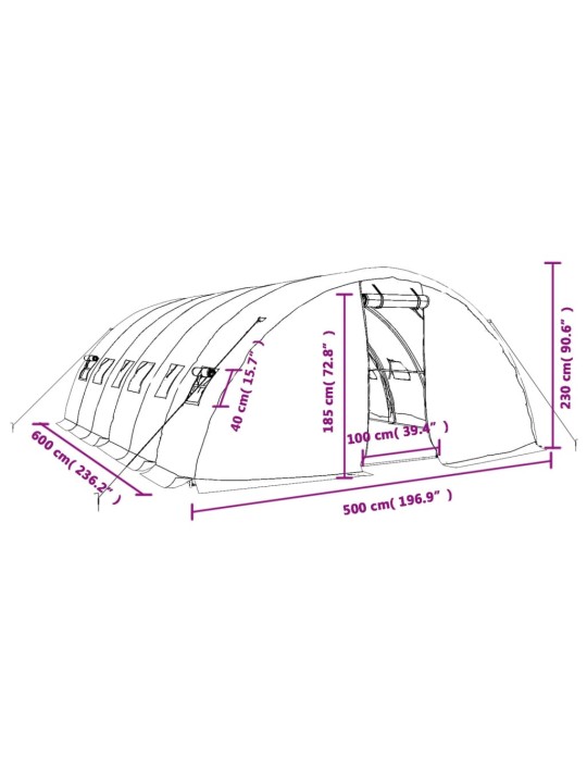 Kasvihuone teräsrungolla vihreä 30 m² 6x5x2,3 m