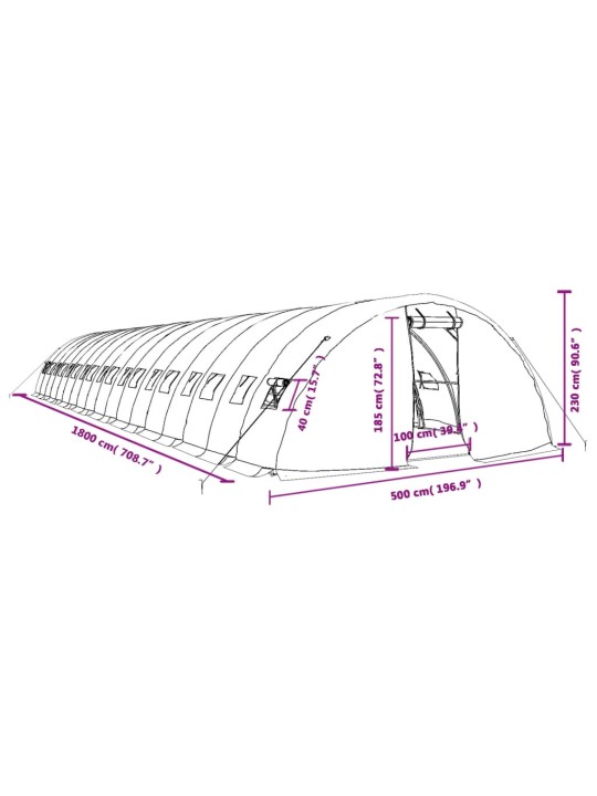 Kasvihuone teräsrungolla valkoinen 90 m² 18x5x2,3 m