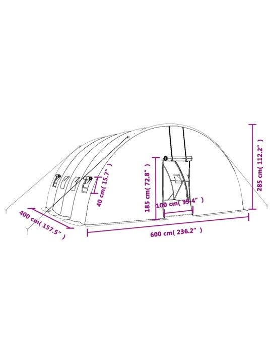 Kasvihuone teräsrungolla vihreä 24 m² 6x4x2,85 m