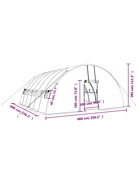 Kasvihuone teräsrungolla vihreä 36 m² 6x6x2,85 m