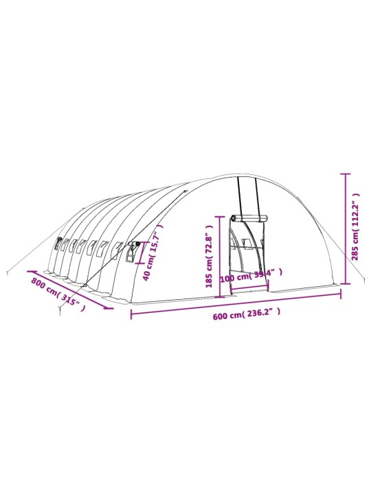 Kasvihuone teräsrungolla vihreä 48 m² 8x6x2,85 m