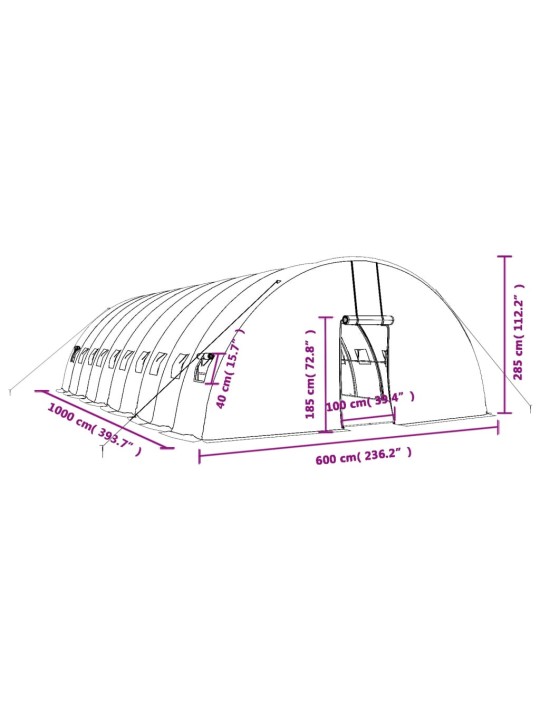 Kasvihuone teräsrungolla vihreä 60 m² 10x6x2,85 m