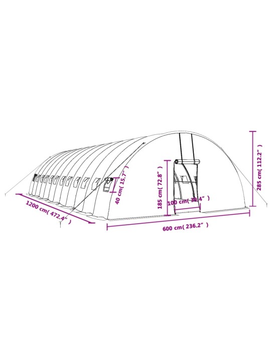 Kasvihuone teräsrungolla vihreä 72 m² 12x6x2,85 m