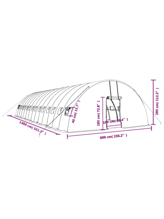 Kasvihuone teräsrungolla vihreä 84 m² 14x6x2,85 m