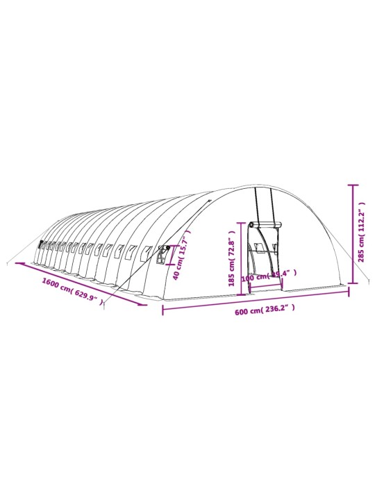 Kasvihuone teräsrungolla vihreä 96 m² 16x6x2,85 m