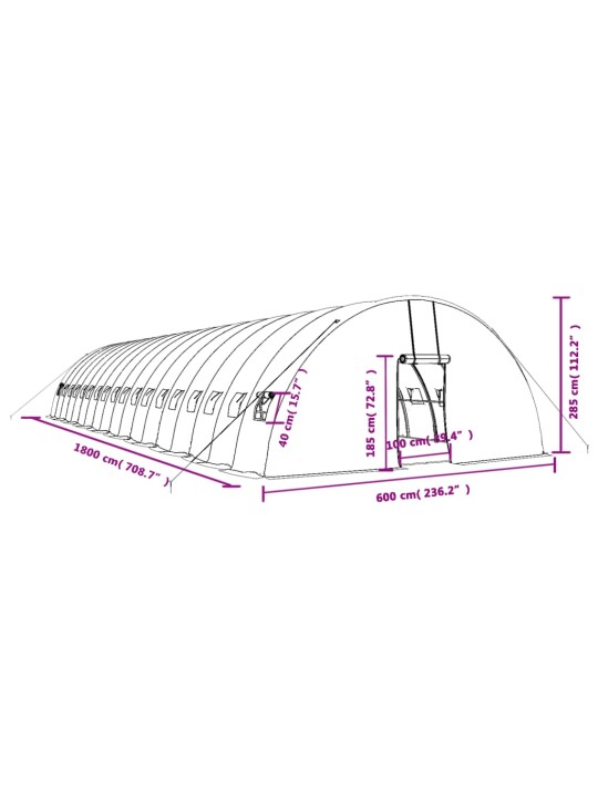 Kasvihuone teräsrungolla vihreä 108 m² 18x6x2,85 m