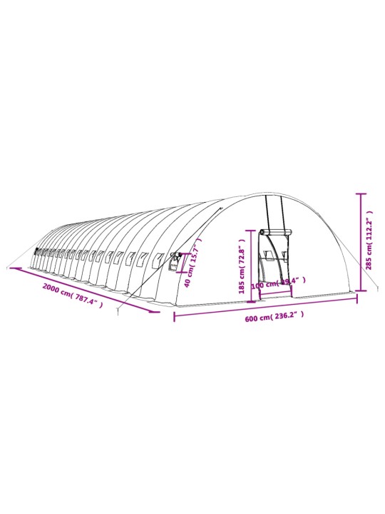 Kasvihuone teräsrungolla vihreä 120 m² 20x6x2,85 m