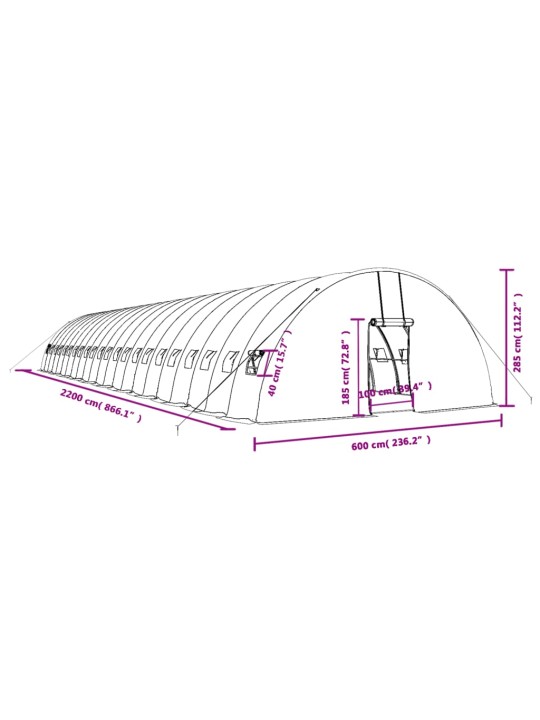 Kasvihuone teräsrungolla vihreä 132 m² 22x6x2,85 m