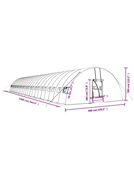 Kasvihuone teräsrungolla vihreä 144 m² 24x6x2,85 m