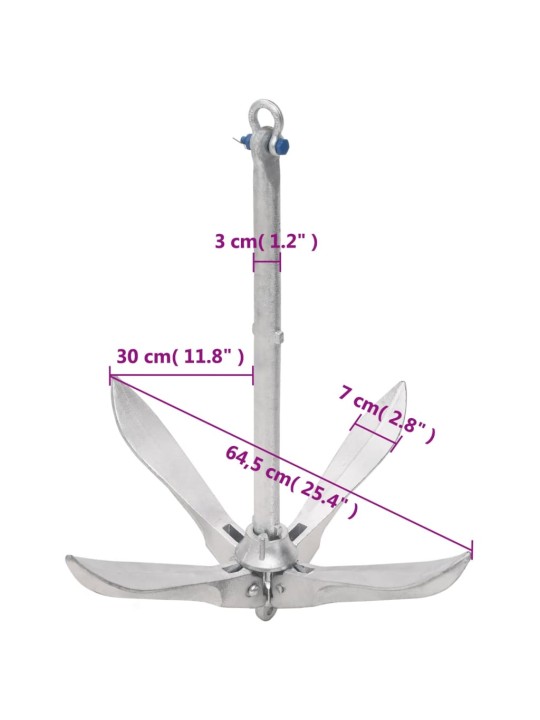 Taitettava ankkuri hopea 12 kg takorauta