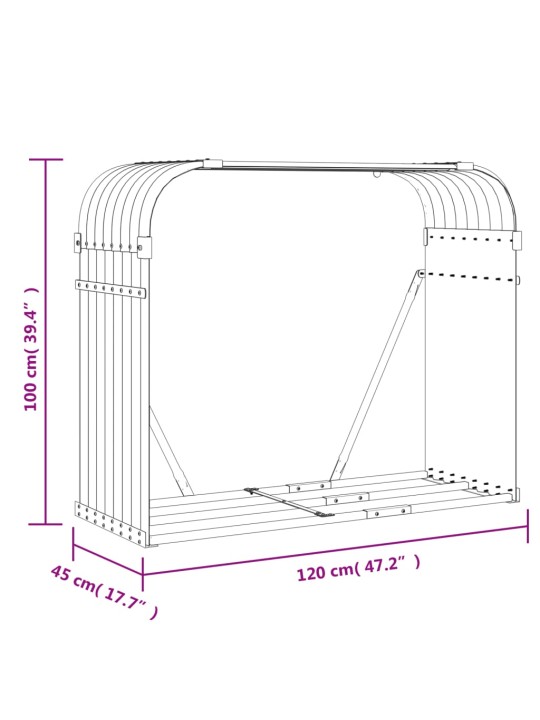 Polttopuuteline antrasiitti 120x45x100 cm galvanoitu teräs