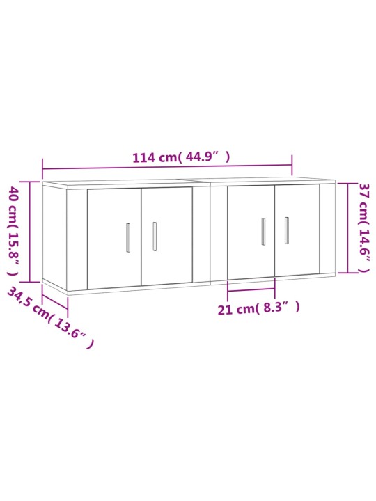 Seinäkiinnitettävät TV-kaapit 2 kpl Sonoma-tammi 57x34,5x40 cm