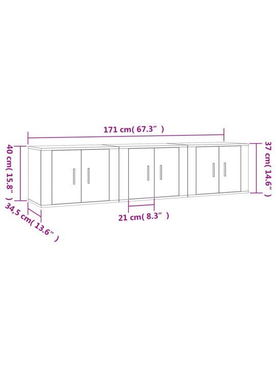 Seinäkiinnitettävät TV-kaapit 3 kpl musta 57x34,5x40 cm