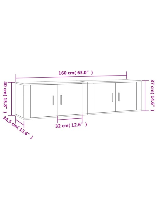 Seinäkiinnitettävät TV-kaapit 2 kpl valkoinen 80x34,5x40 cm