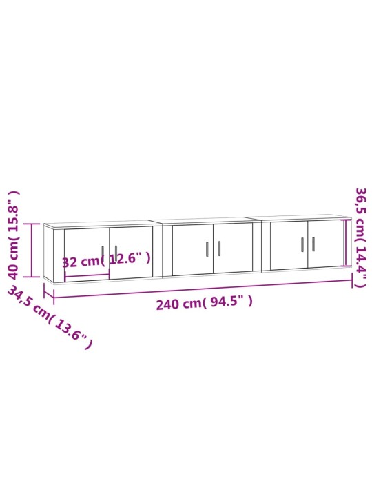 Seinäkiinnitettävät TV-kaapit 3 kpl valkoinen 80x34,5x40 cm