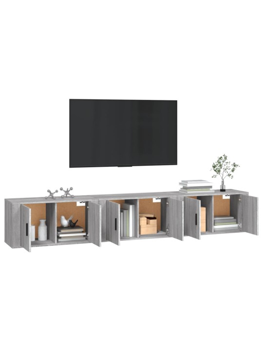 Seinäkiinnitettävät TV-kaapit 3 kpl harmaa Sonoma 80x34,5x40 cm