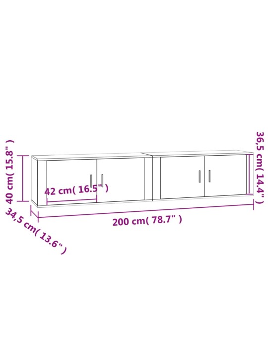 Seinäkiinnitettävät TV-kaapit 2 kpl korkeakiilto 100x34,5x40 cm