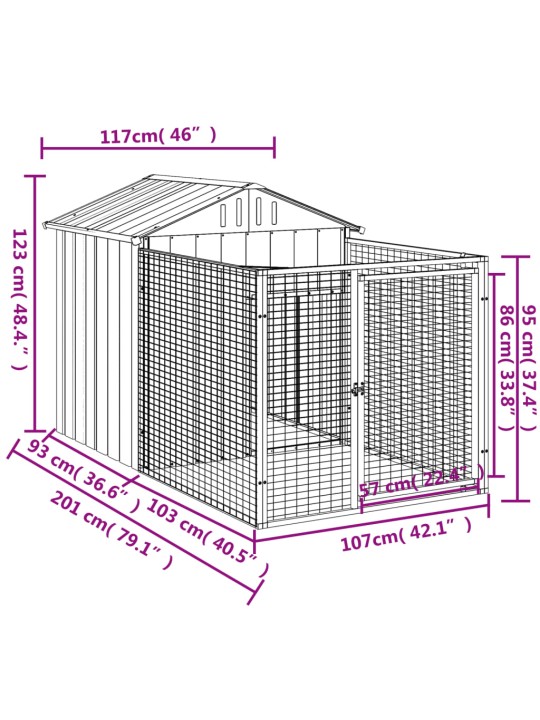 Koirankoppi/ulkotila harmaa 117x201x123 cm galvanoitu teräs