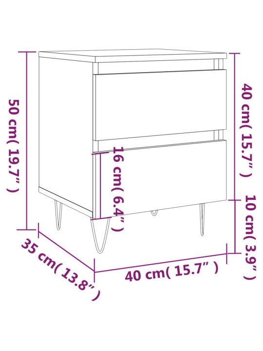 Yöpöydät 2 kpl musta 40x35x50 cm tekninen puu