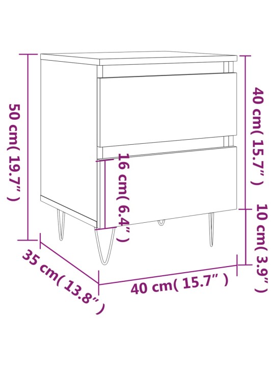 Yöpöydät 2 kpl betoninharmaa 40x35x50 cm tekninen puu