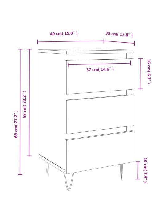 Yöpöydät 2 kpl ruskea tammi 40x35x69 cm tekninen puu