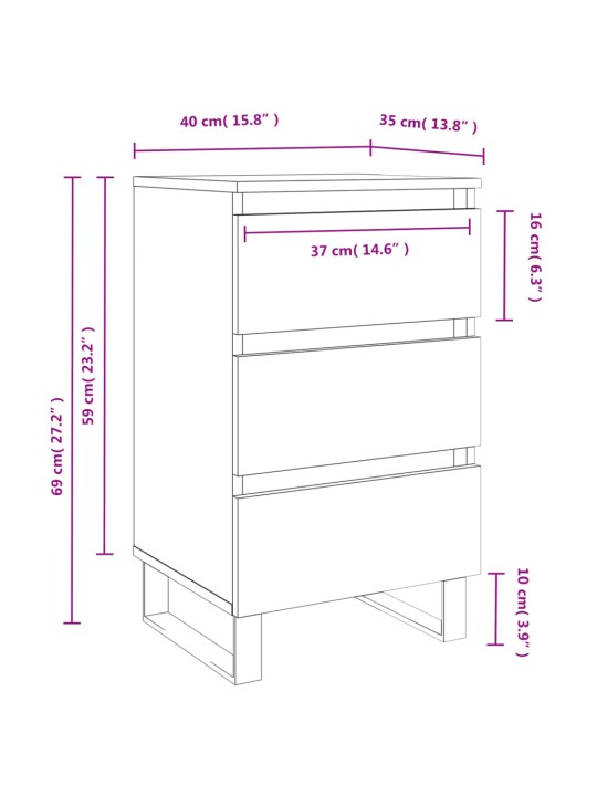 Yöpöydät 2 kpl betoninharmaa 40x35x69 cm tekninen puu