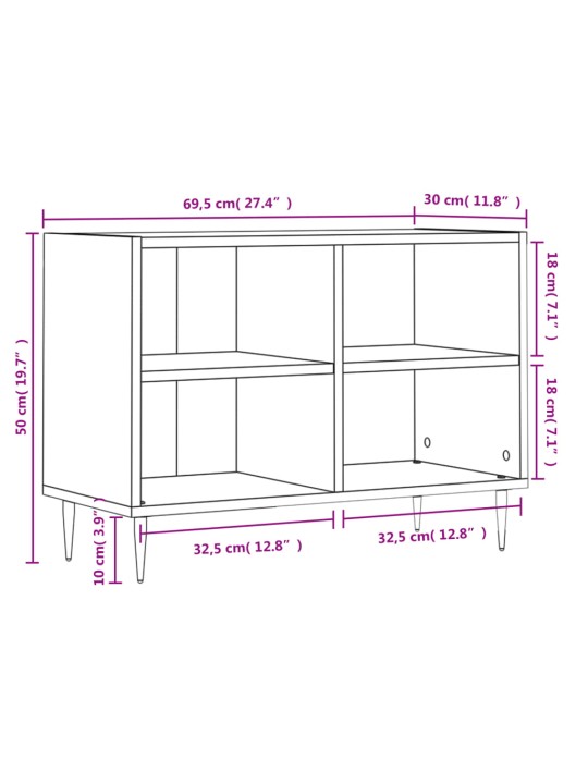 TV-taso betoninharmaa 69,5x30x50 cm tekninen puu