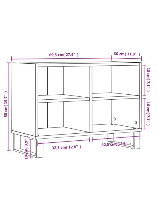 TV-taso betoninharmaa 69,5x30x50 cm tekninen puu