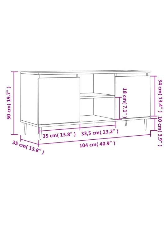 TV-taso betoninharmaa 104x35x50 cm tekninen puu