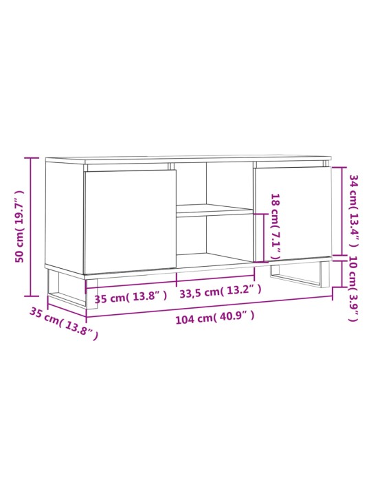 TV-taso betoninharmaa 104x35x50 cm tekninen puu