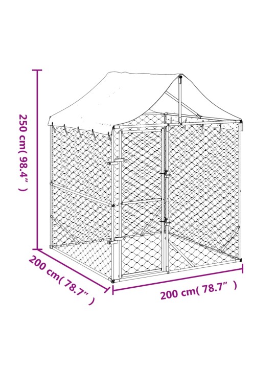 Koiran ulkohäkki katolla hopea 2x2x2,5 m galvanoitu teräs