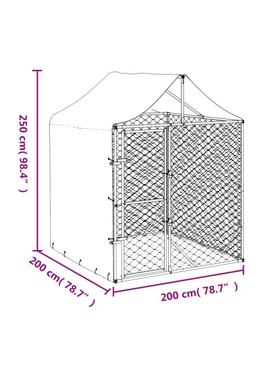 Koiran ulkohäkki katolla hopea 2x2x2,5 m galvanoitu teräs