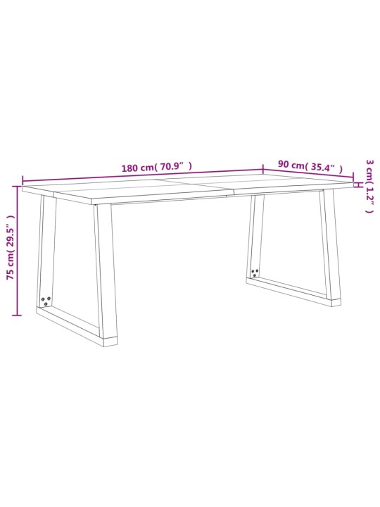 Ruokapöytä elävillä reunoilla 180x90x75 cm täysi akasiapuu